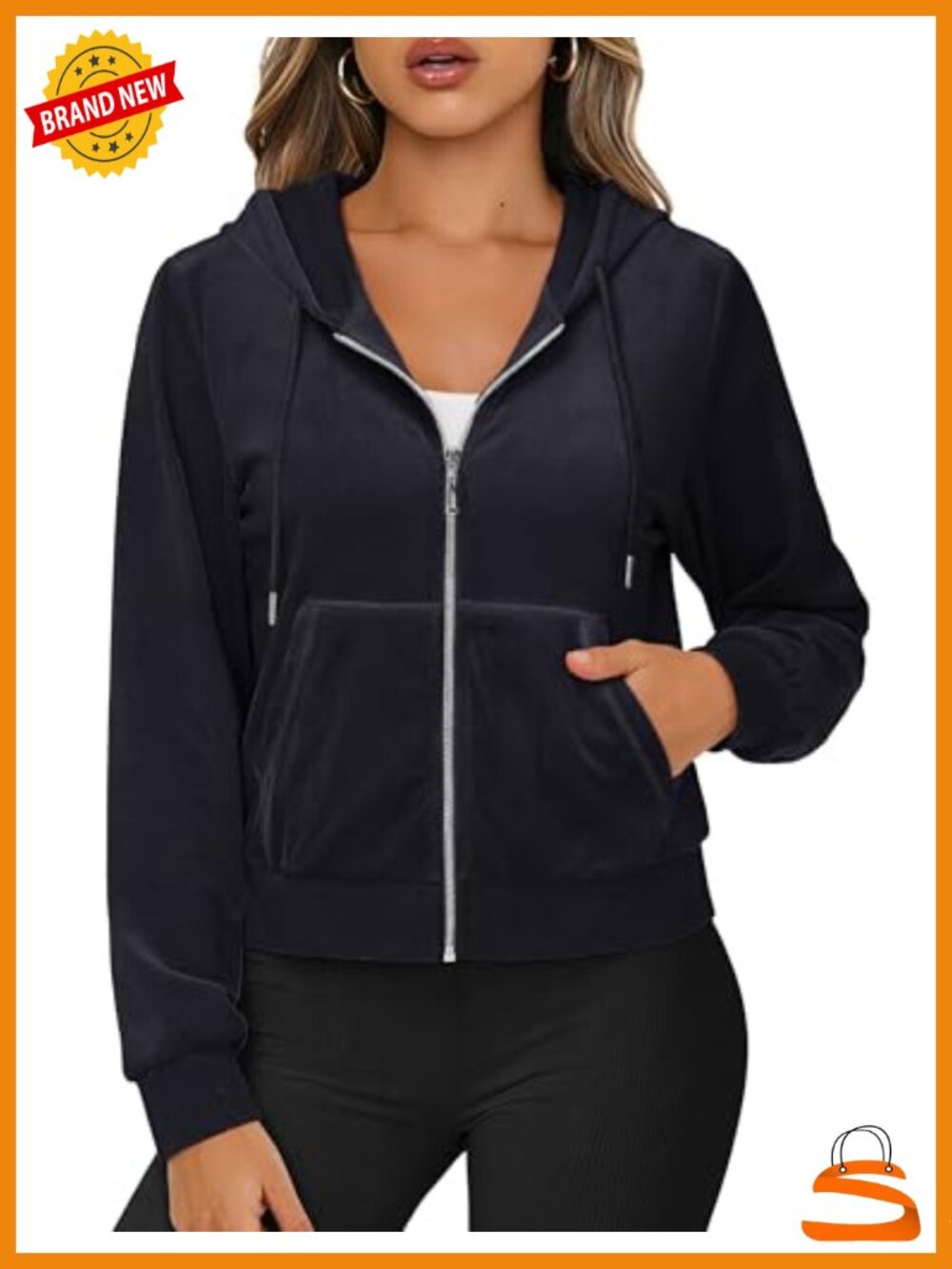 Womens Zip Up Hoodie Velour Cropped Fleece Jacket Long Sleeve